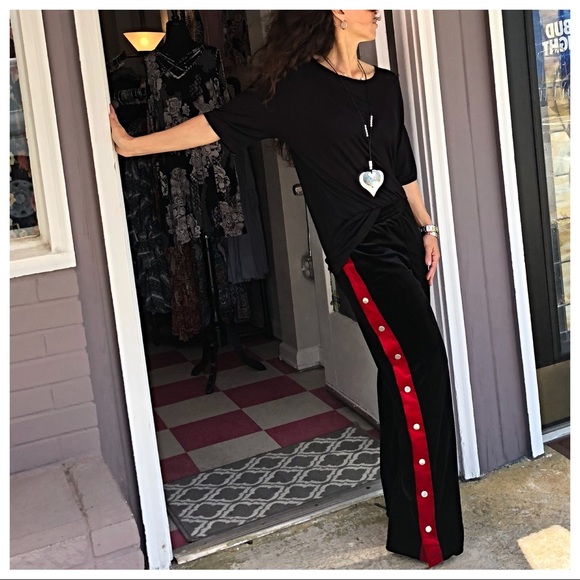 ✨LAST ONE✨Black velvet side pocket pants w/stripes - Picture 6 of 8